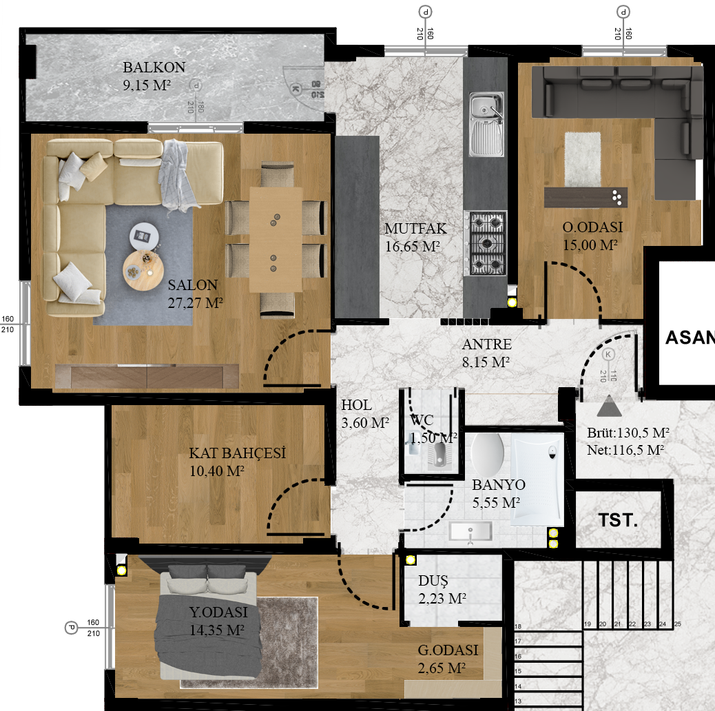 C1-C2 Blok Kuzey 130.50 m²