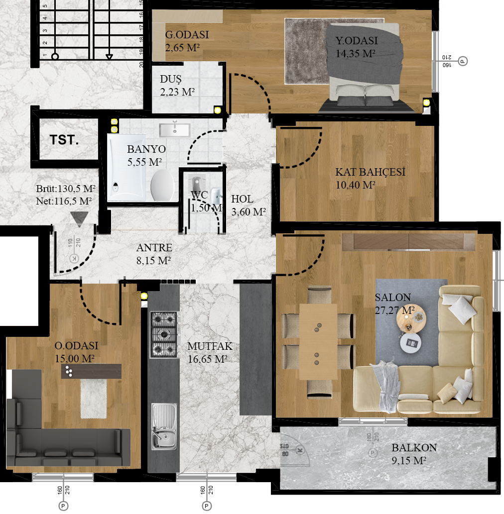 C1-C2 Blok Güney 130.50 m²
